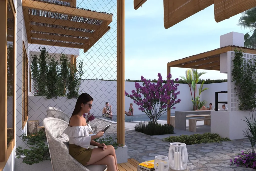 Render desde la terraza de una de las cabañas