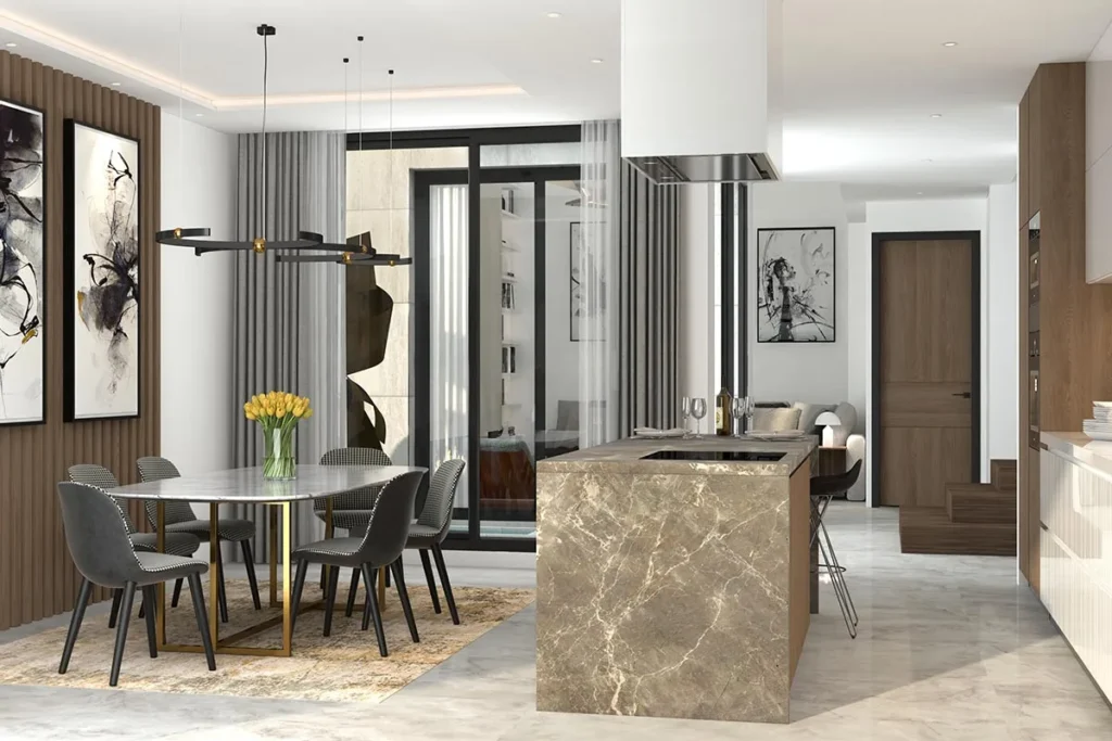 Render espacio cocina comedor