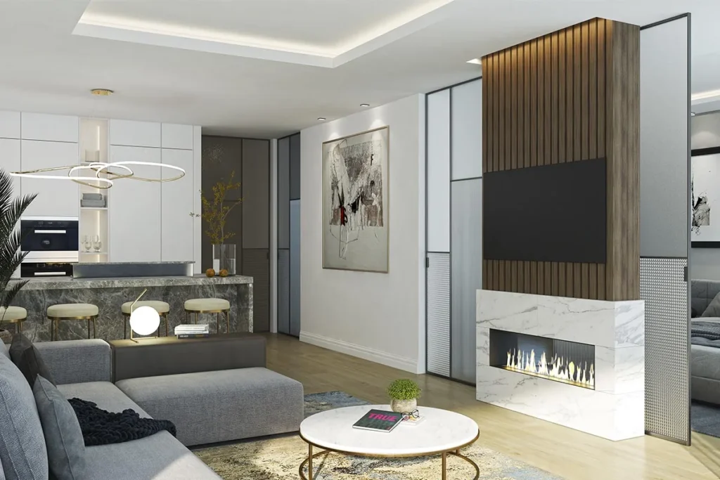 Render espacio cocina salon