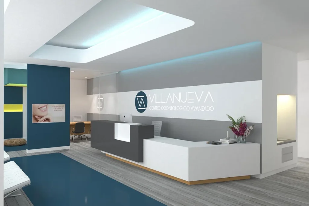Render interior sala de espera desde la puerta de acceso