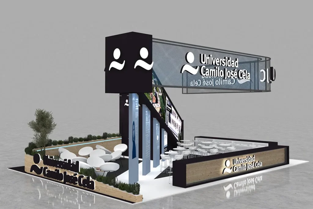 Render lateral izquierdo del stand