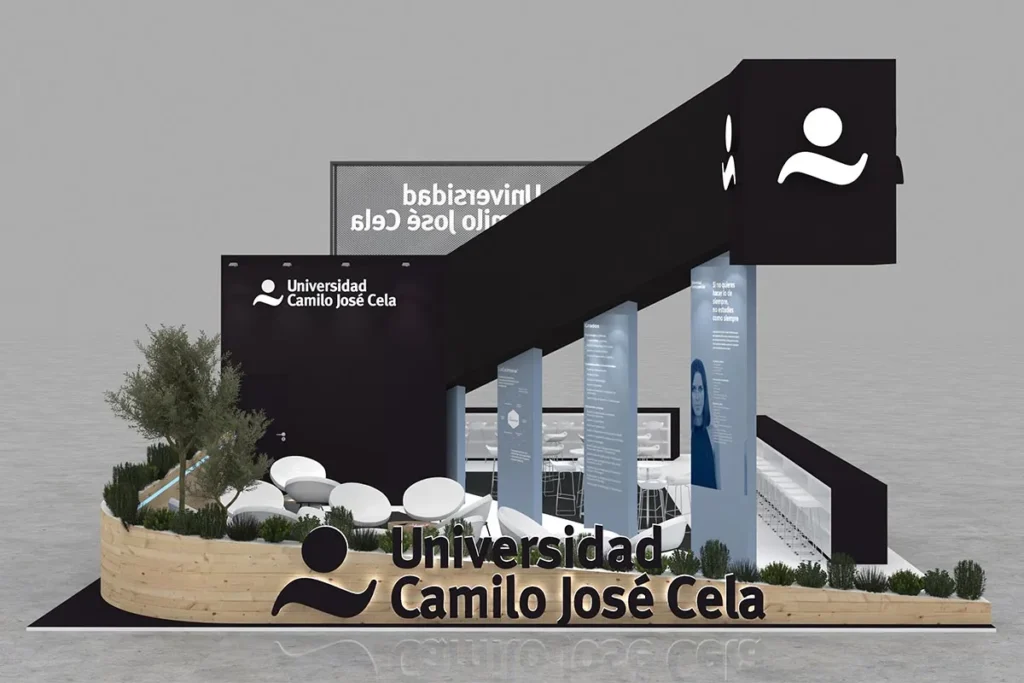 Render lateral y trasero del stand