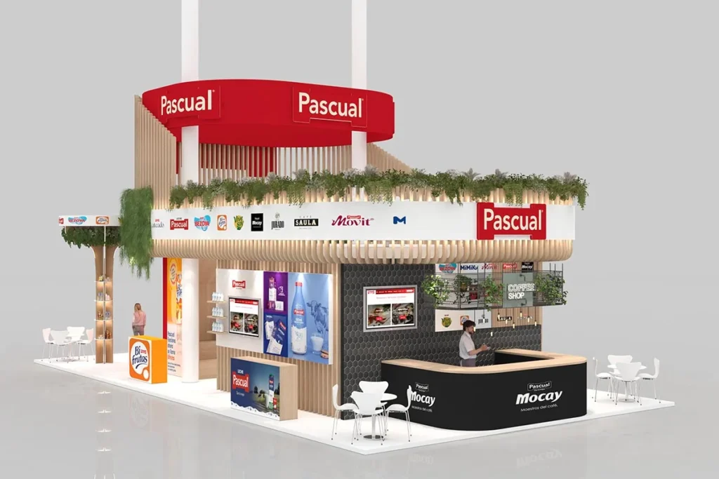 Render vista frontal del stand