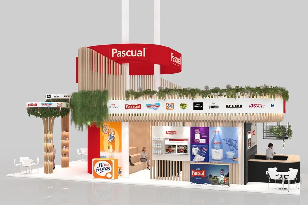 Render vista lateral izquierdo del stand
